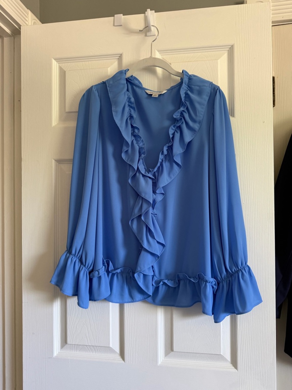Counterparts Sky-Blue Ruffle V-Neck Blouse